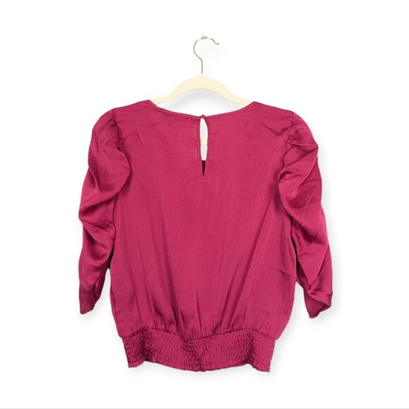 NWT Derek Lam 10 Crosby Pink Ruched Sleeve Textured Smocked Top - Picture 2 of 7